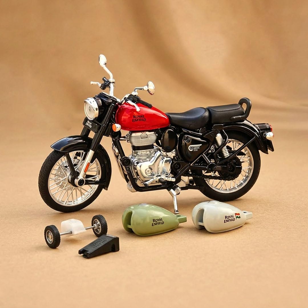Royal Enfield 1:15 Scale Diecast Motorcycle Model Toy, Pull Back Action, Bullet Bike