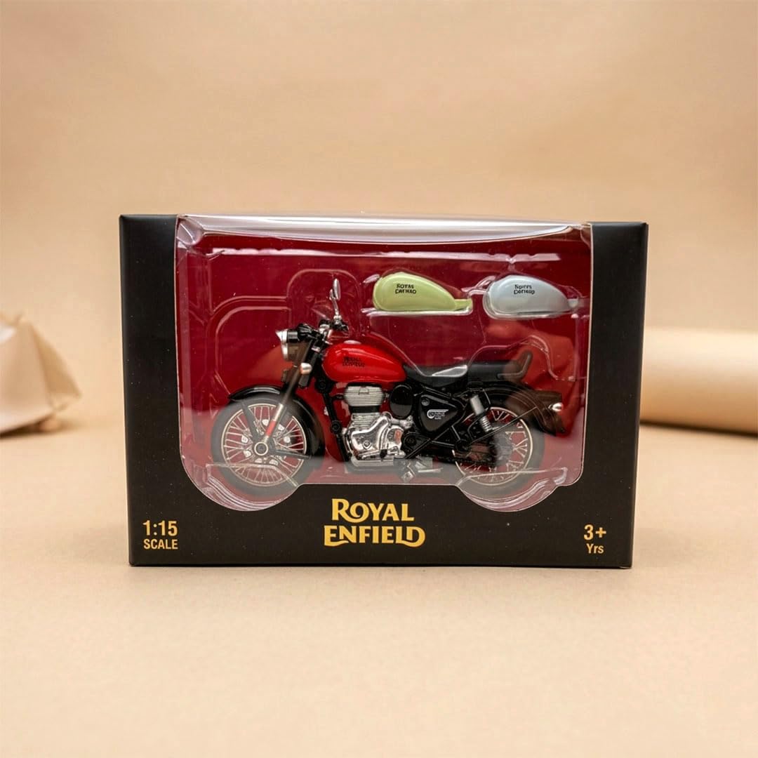 Royal Enfield 1:15 Scale Diecast Motorcycle Model Toy, Pull Back Action, Bullet Bike