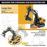 RC Excavator with Metal Shovel and 680° Rotation, Hydraulic Excavator