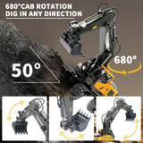 RC Excavator with Metal Shovel and 680° Rotation, Hydraulic Excavator