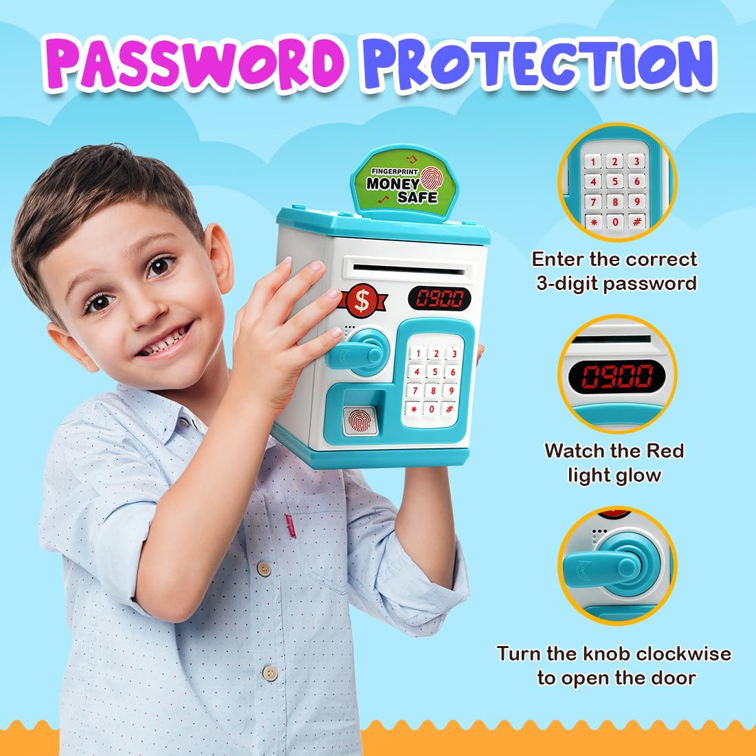 Money Bank with Fingerprint Sensor & Password Protection Feature Toy