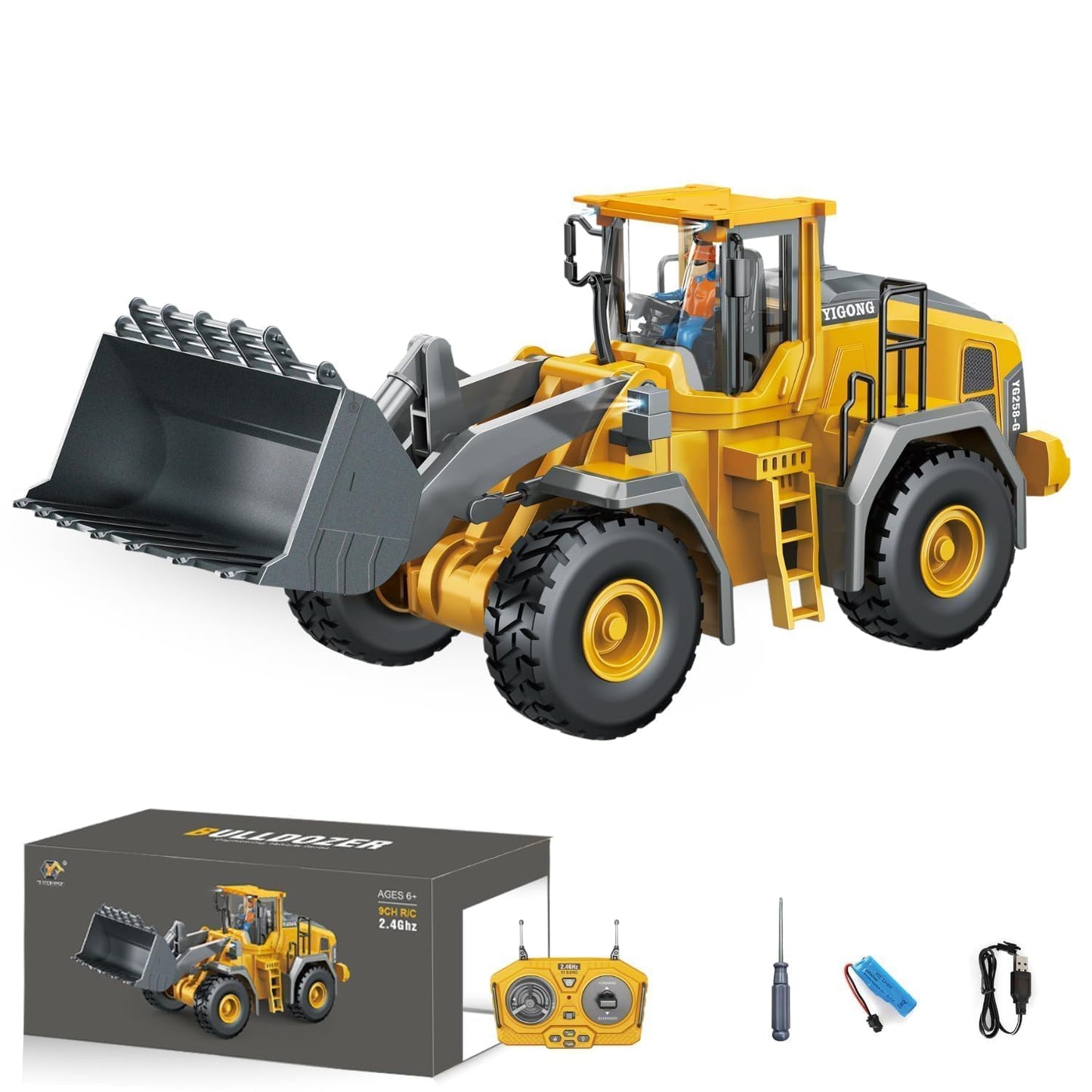 RC Bulldozer Toy with Light and Sound