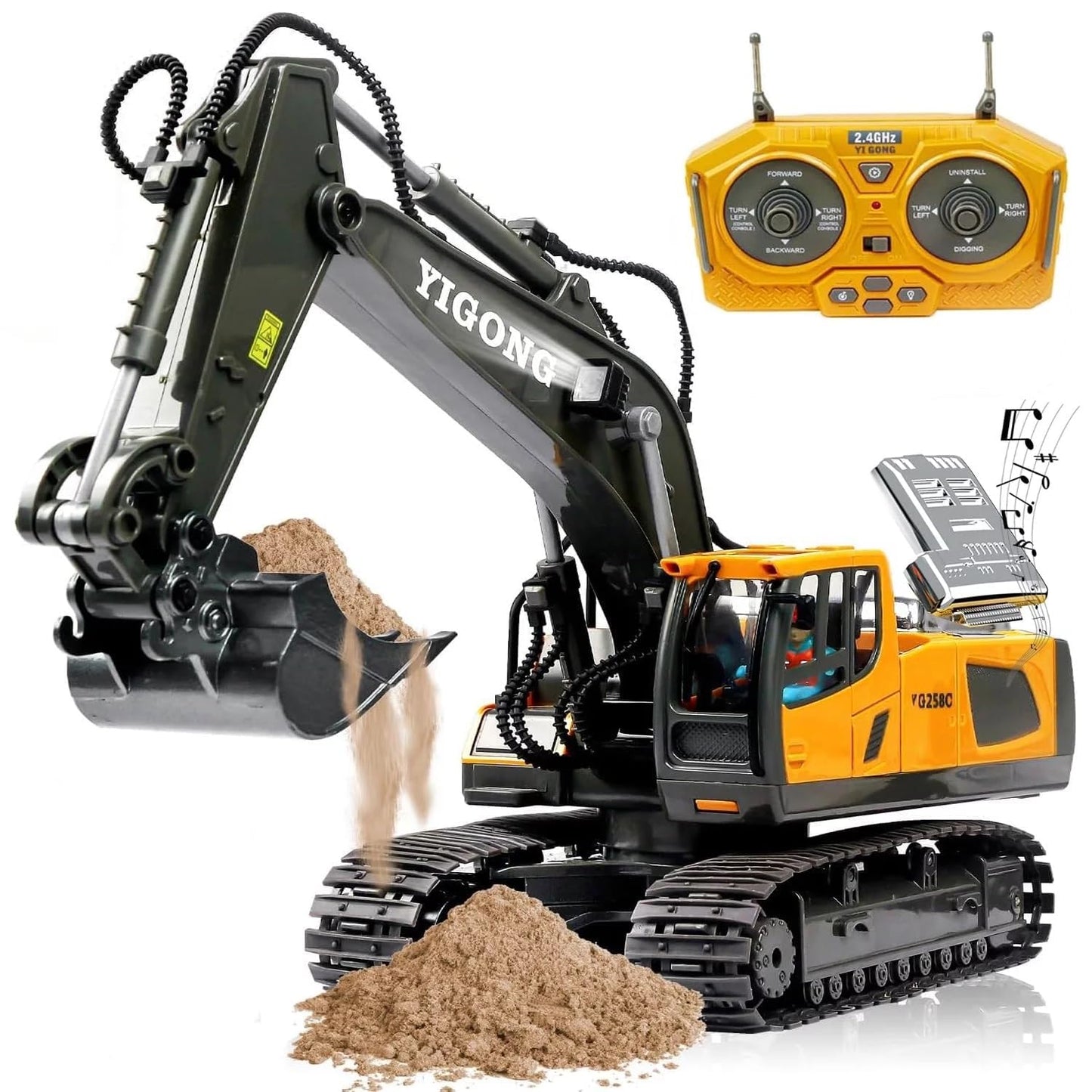 RC Excavator with Metal Shovel and 680° Rotation, Hydraulic Excavator
