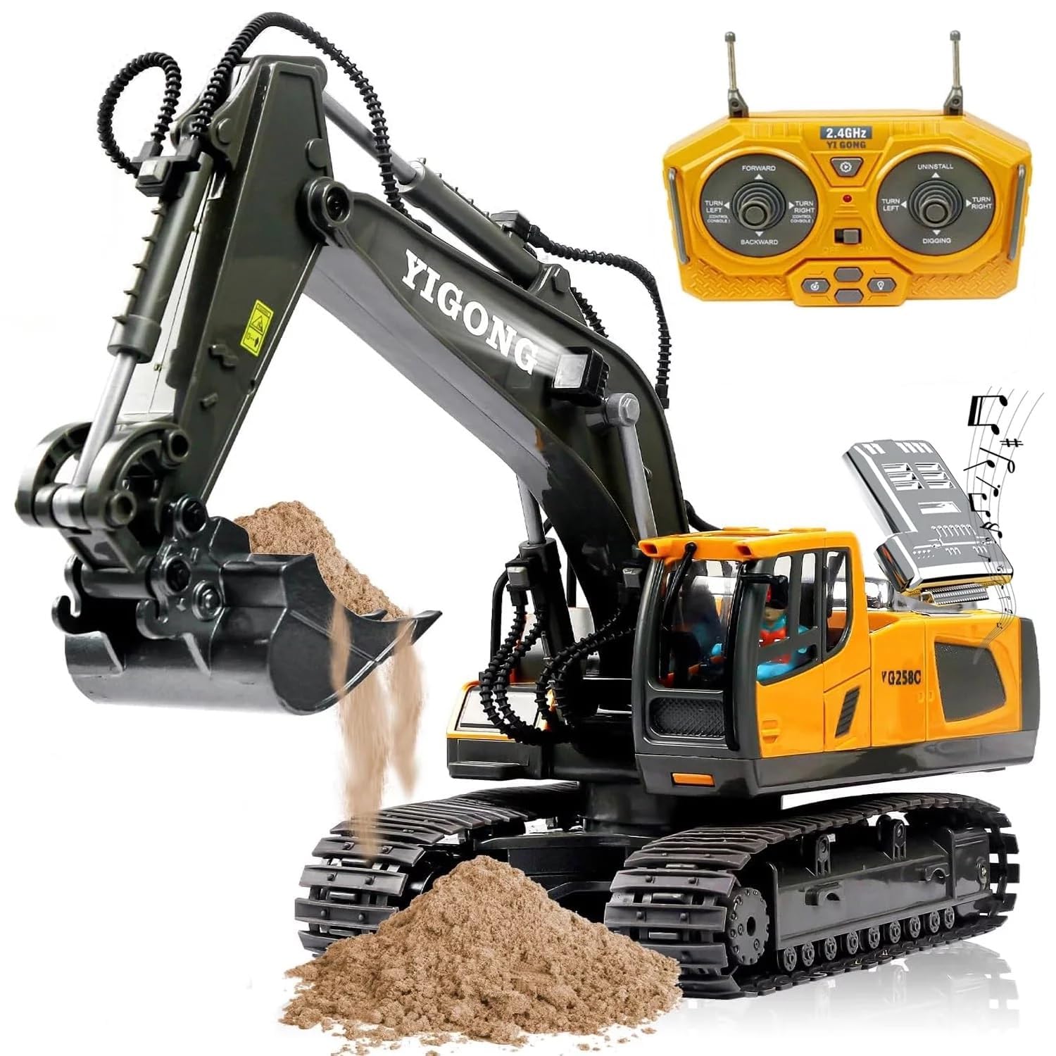 RC Excavator with Metal Shovel and 680° Rotation, Hydraulic Excavator