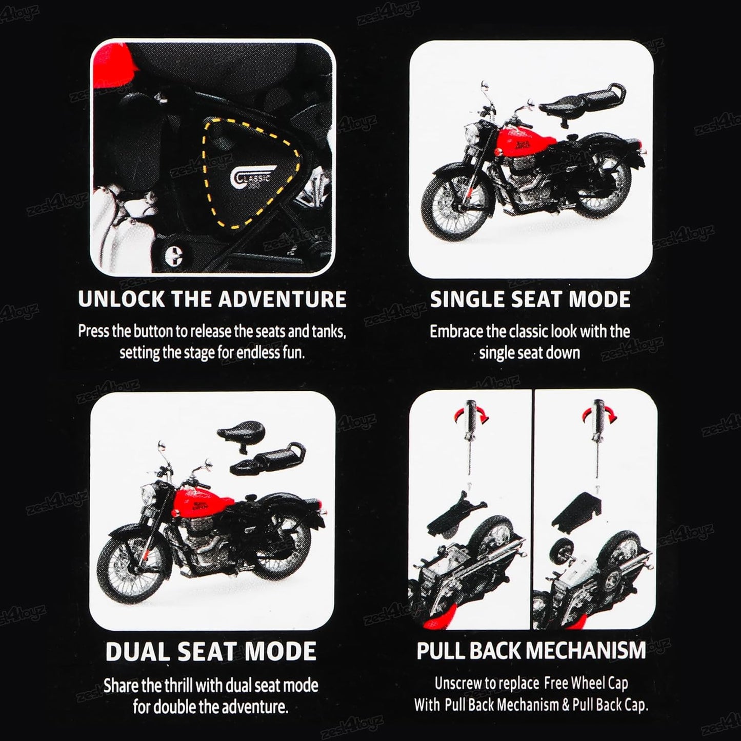 Royal Enfield 1:15 Scale Diecast Motorcycle Model Toy, Pull Back Action, Bullet Bike