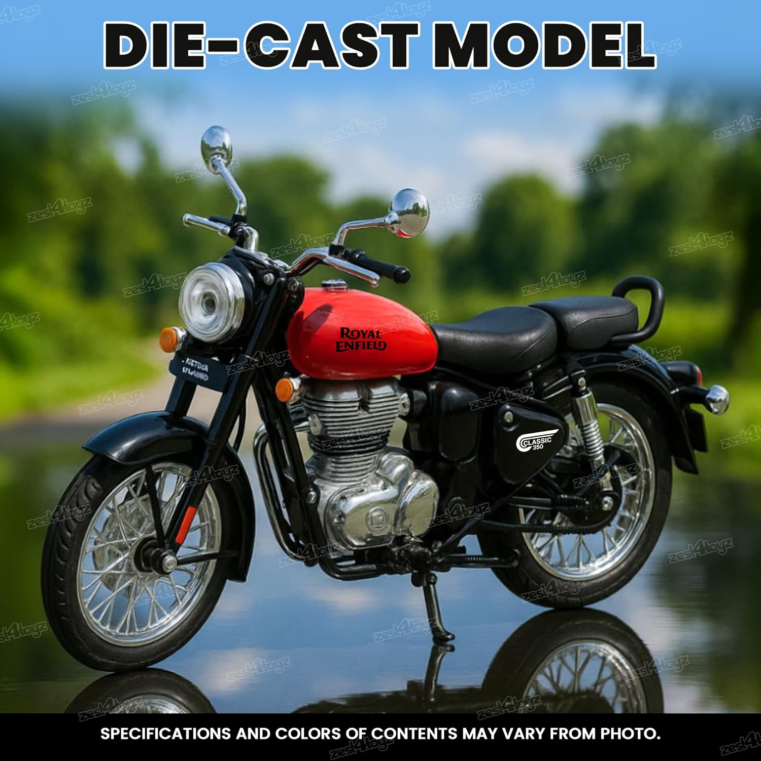Royal Enfield 1:15 Scale Diecast Motorcycle Model Toy, Pull Back Action, Bullet Bike
