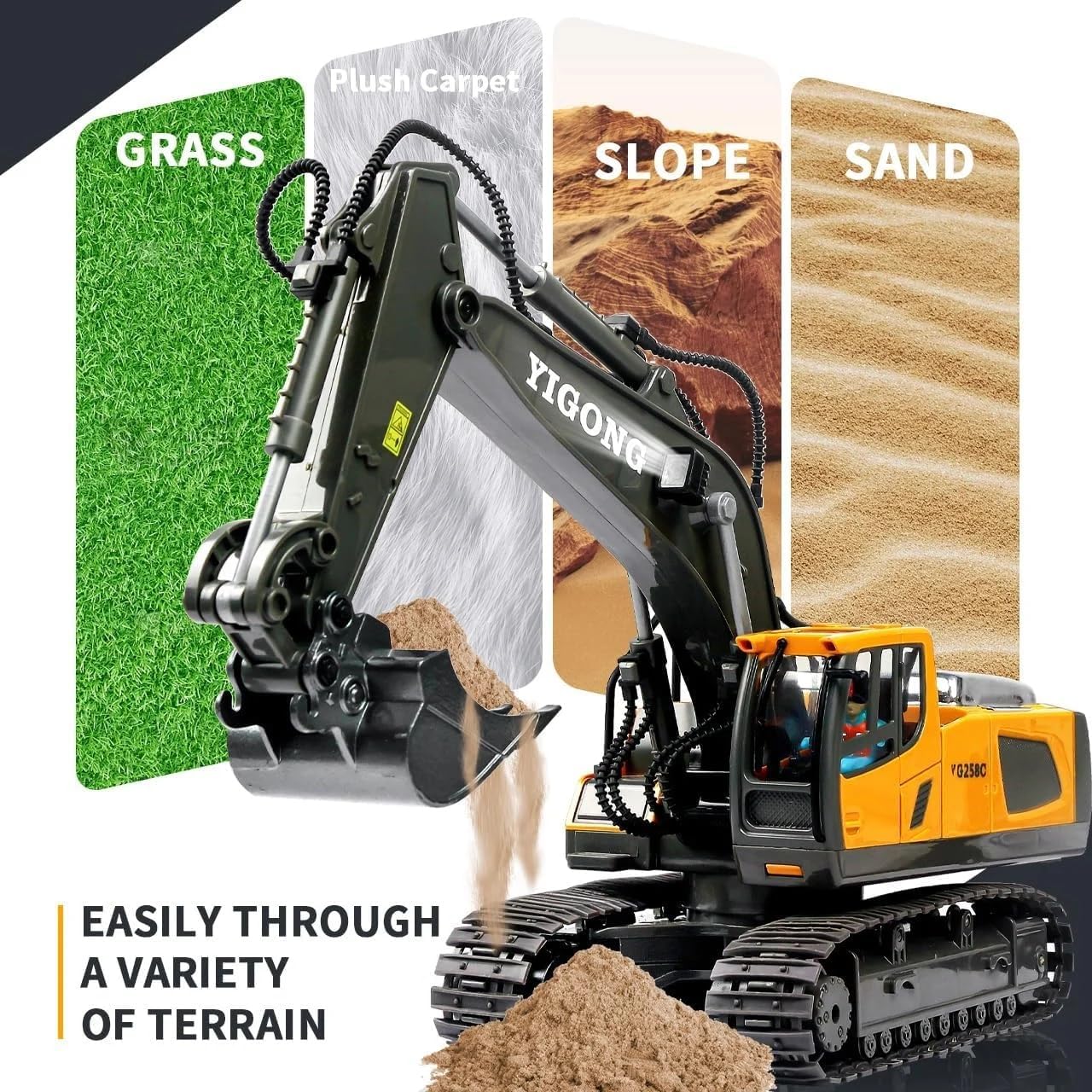 RC Excavator with Metal Shovel and 680° Rotation, Hydraulic Excavator