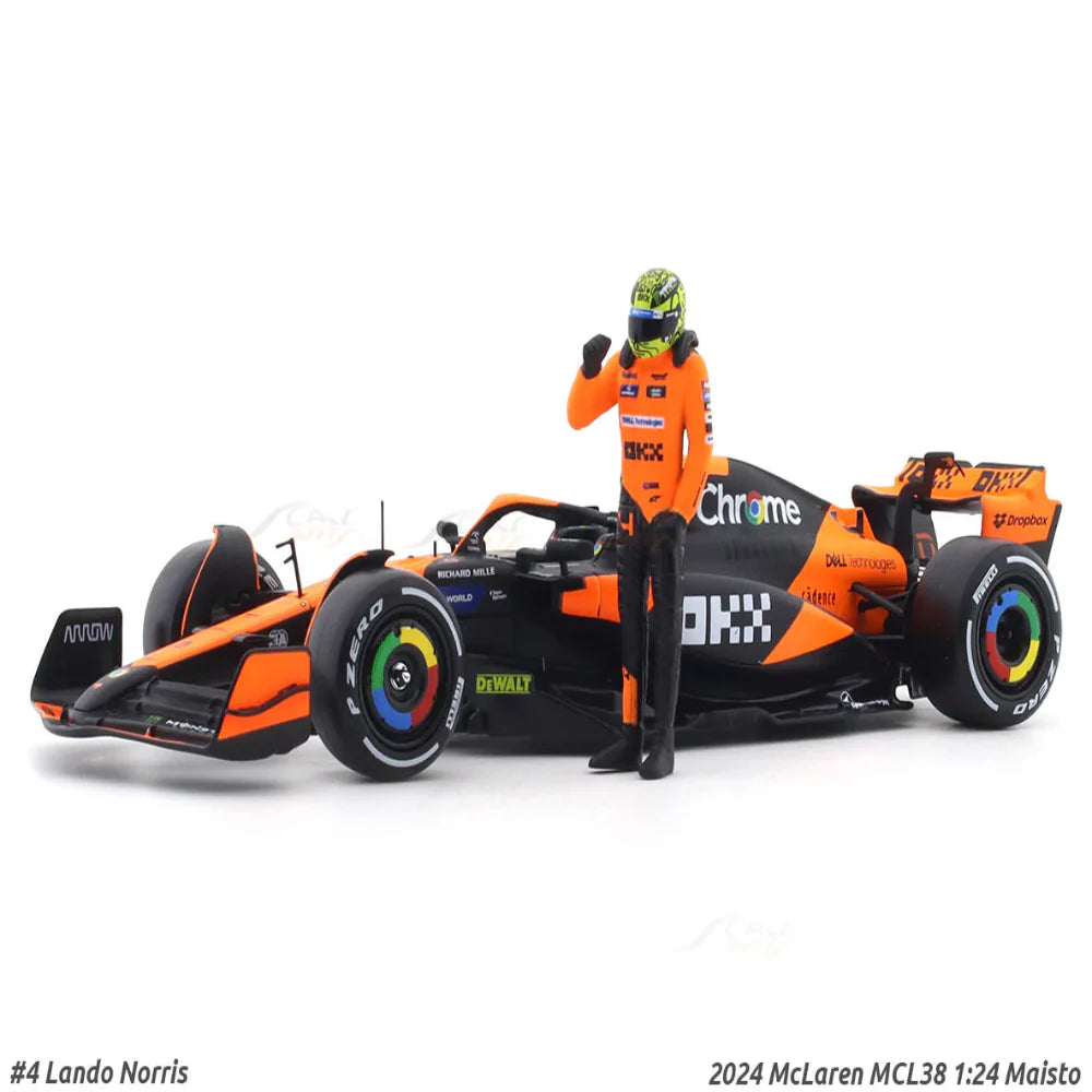 Bburago 2024 McLaren MCL38 No.4 with figure 1:24 Bburago licensed diecast Scale Model car collectible