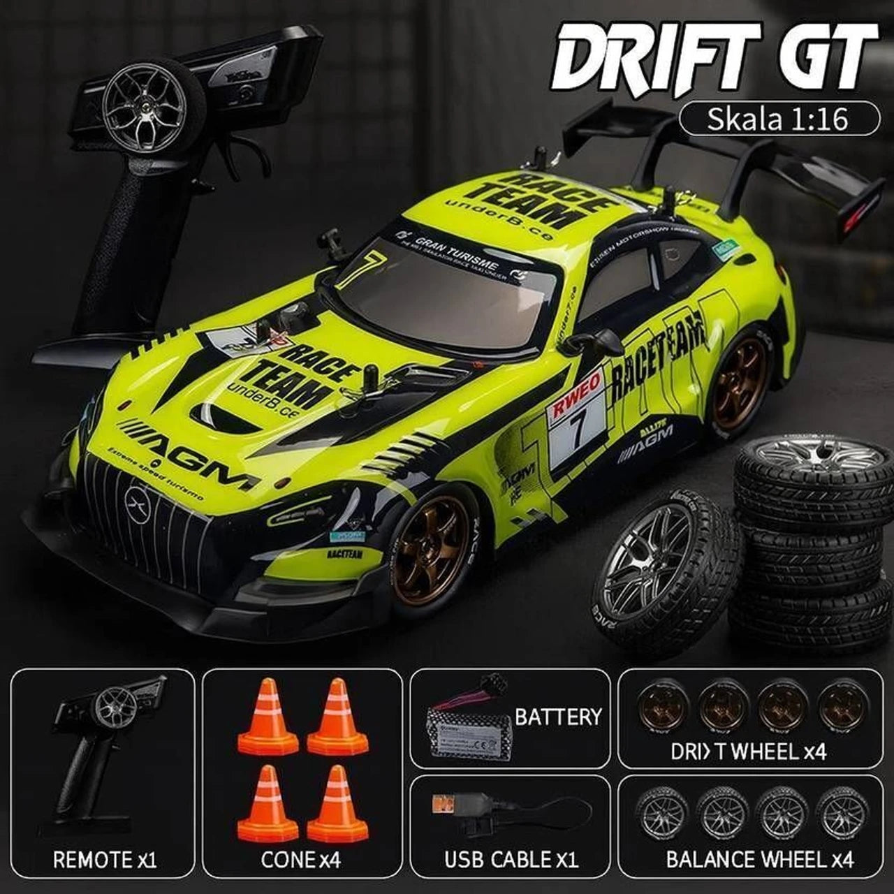 RC Drift Car with Rubber Wheels, High Speed 4x4 RC Racing Car SQ2335-064