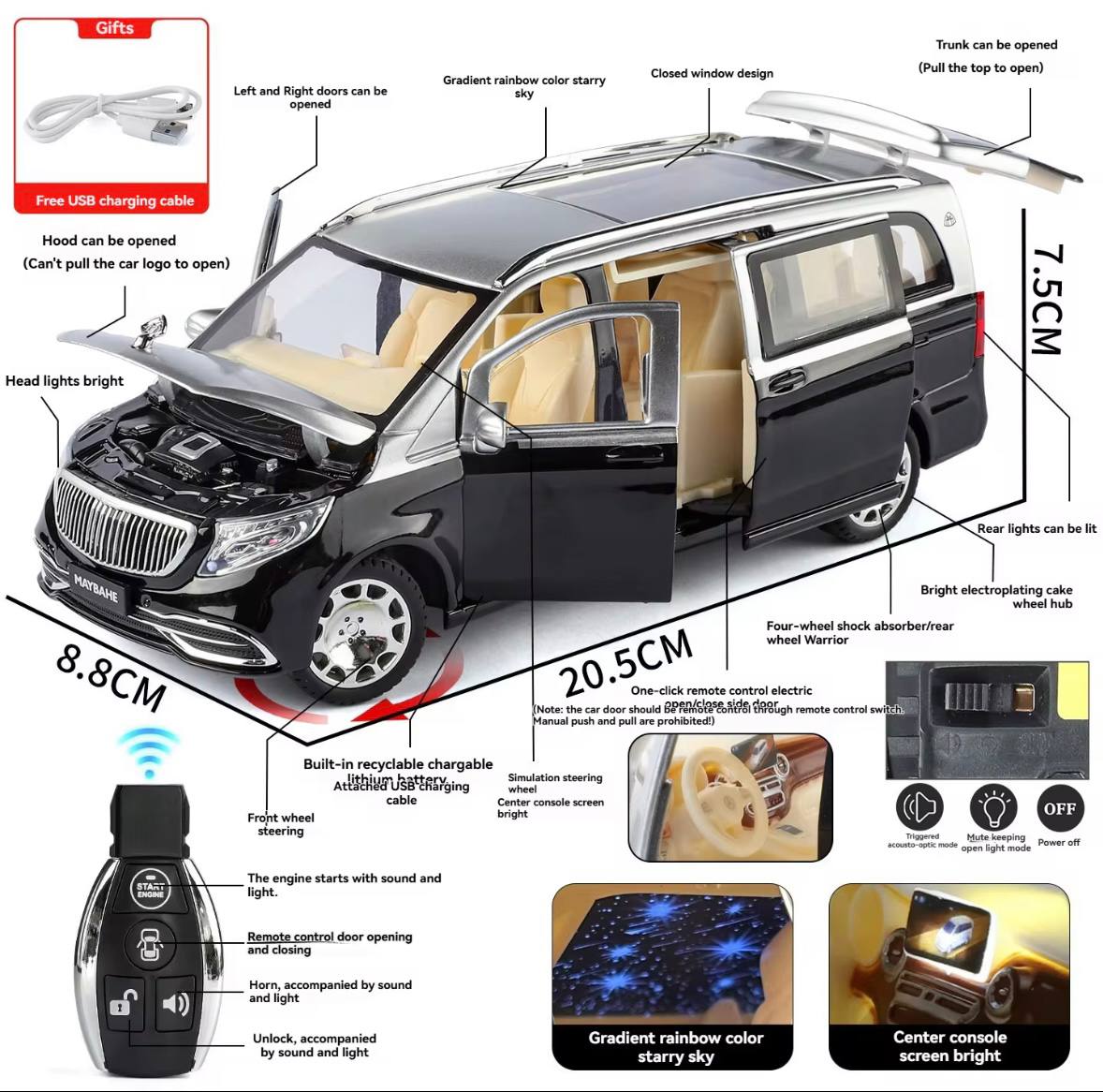 1:24 RC Control Pull Back Open Door Car- yc004