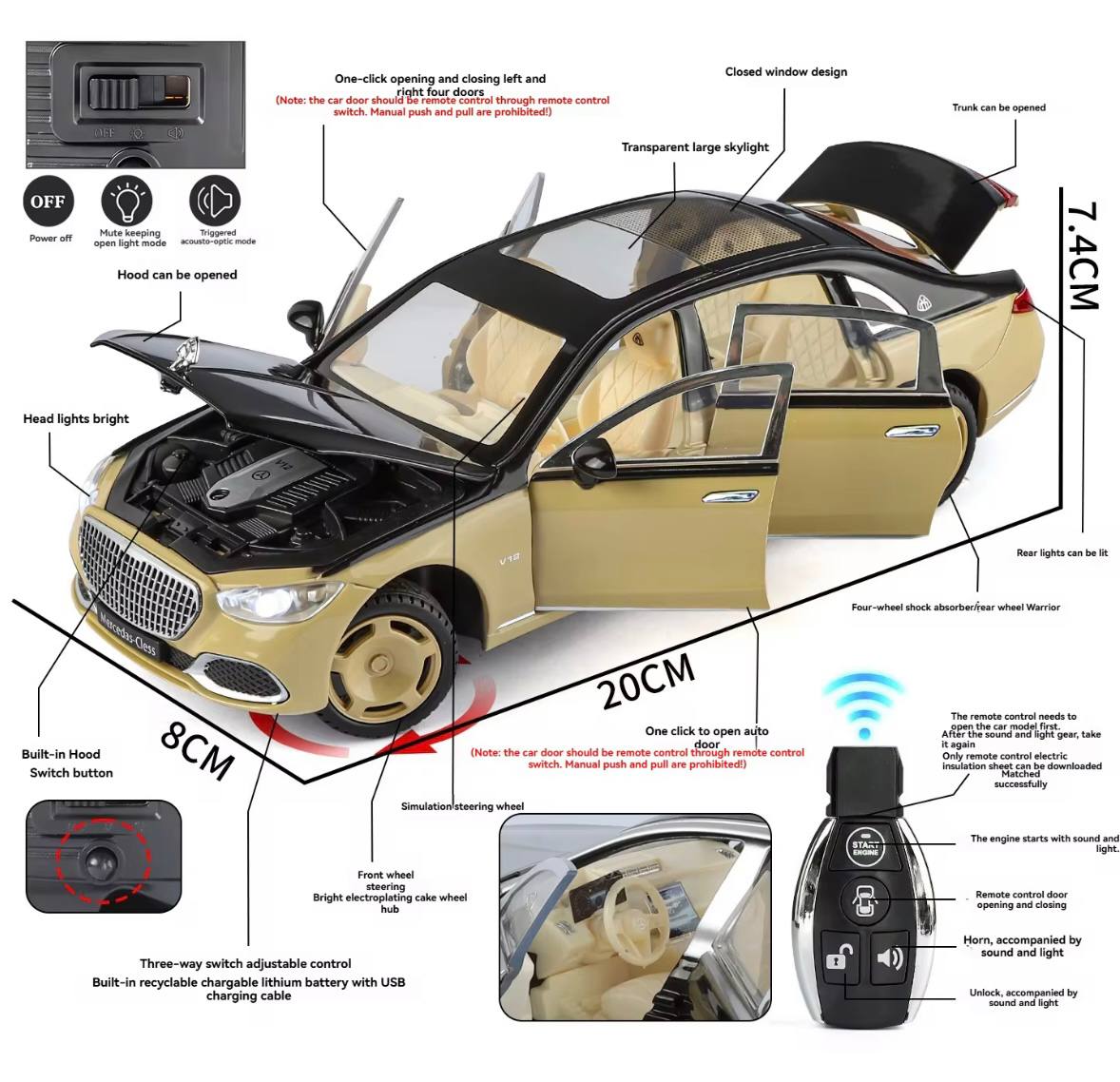 1:24 Diecast Benz S680 Model Car With Key Remote