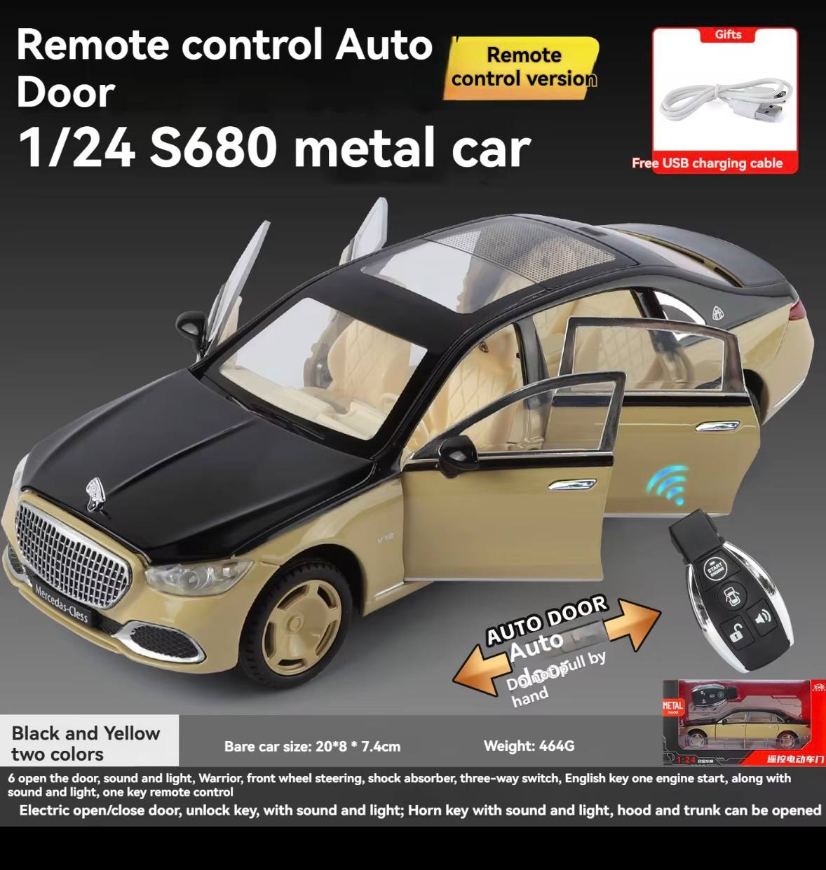 1:24 Diecast Benz S680 Model Car With Key Remote