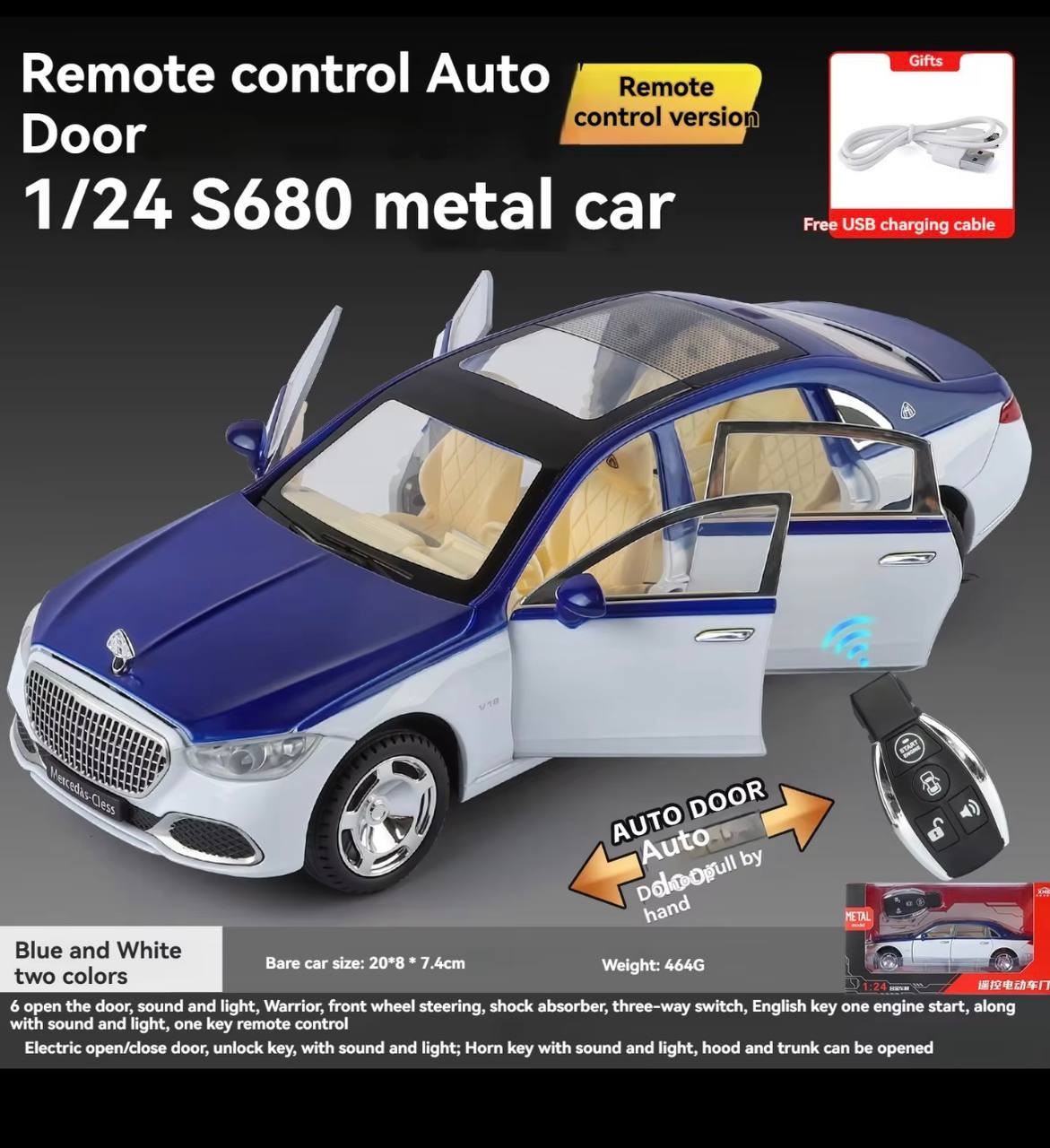 1:24 Diecast Benz S680 Model Car With Key Remote