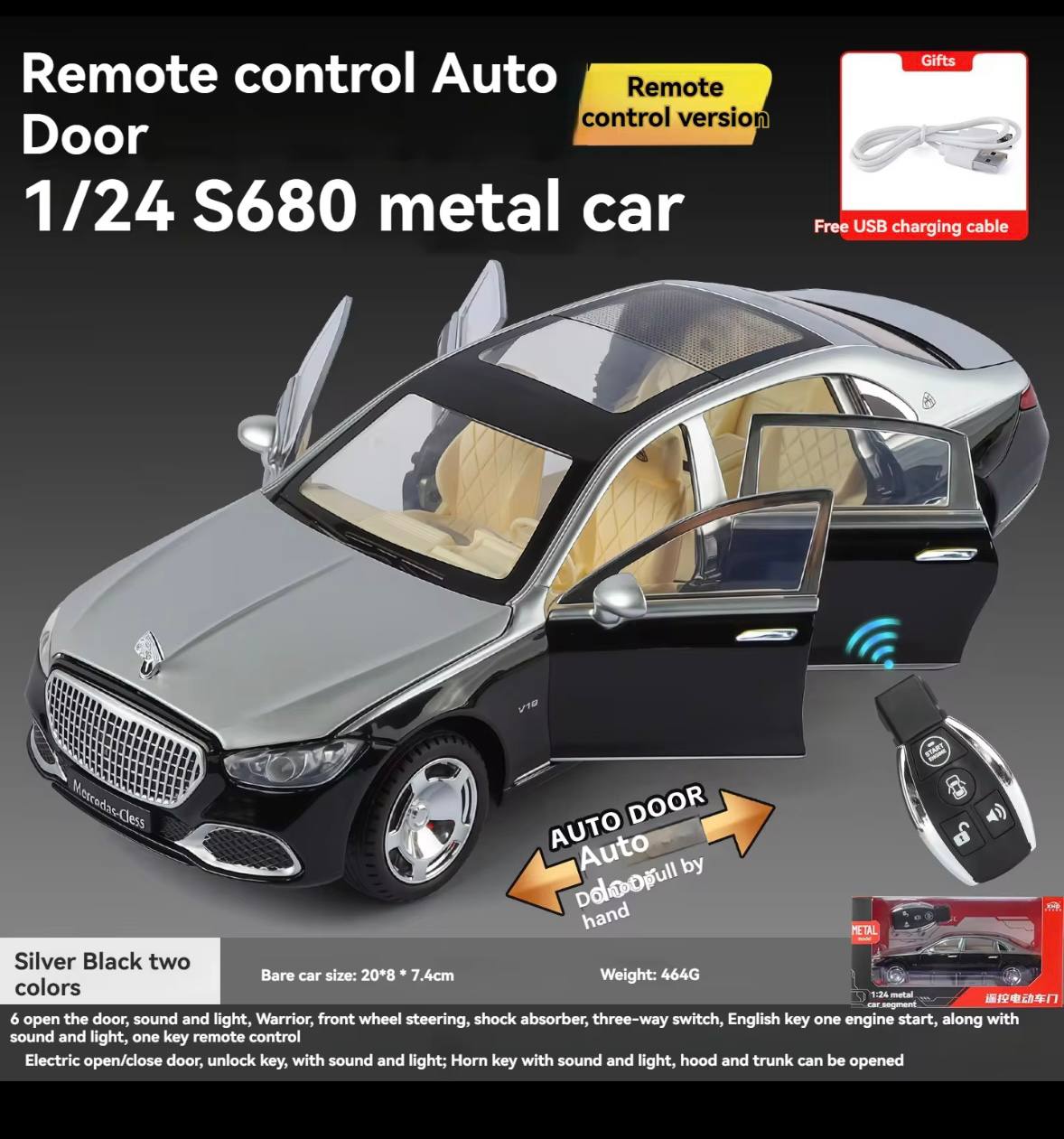 1:24 Diecast Benz S680 Model Car With Key Remote